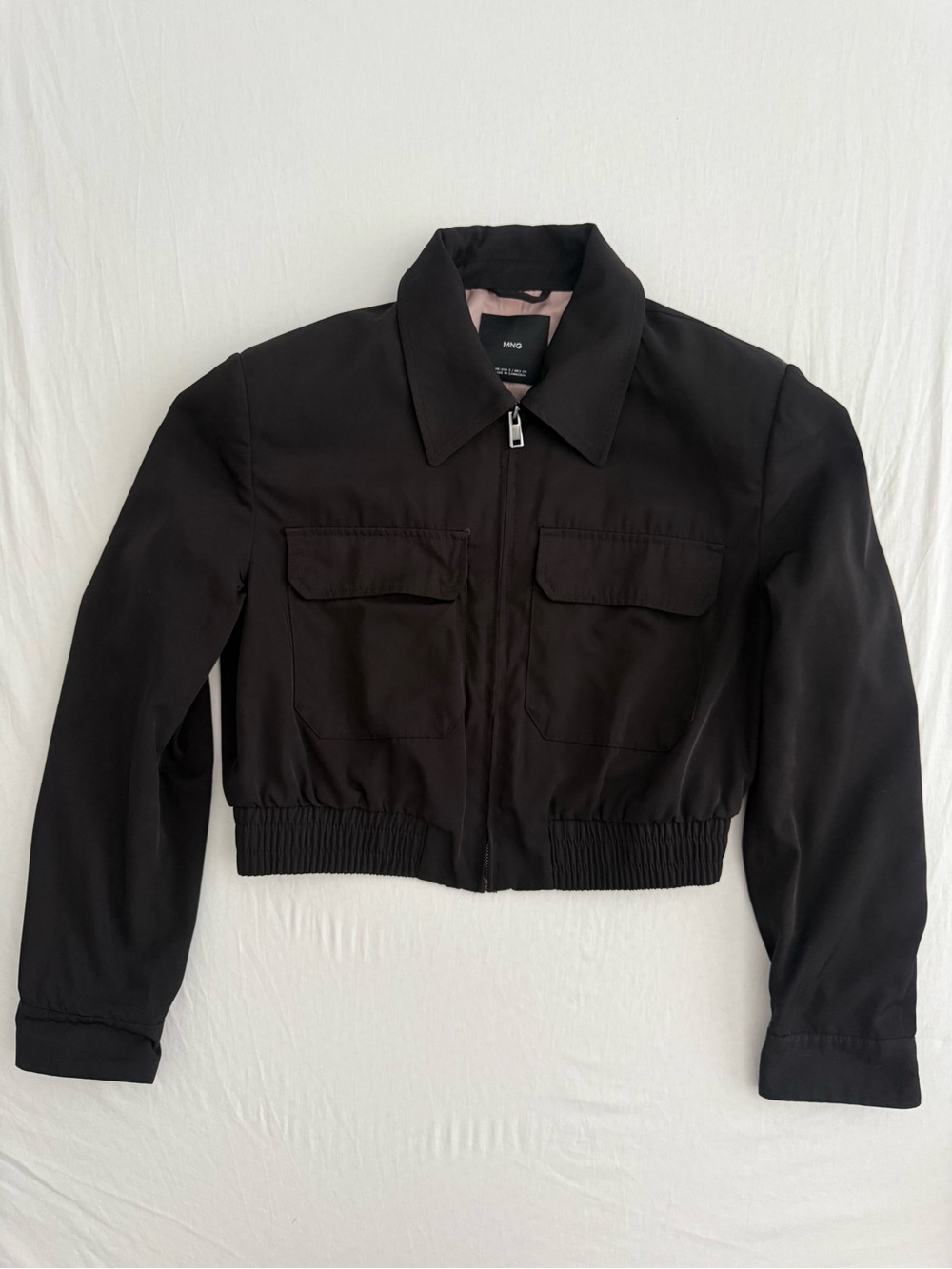 Mango Black Cropped Bomber with Flap Pockets